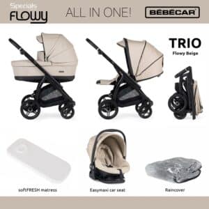 Bebecar Flowy Trio Travel System Beige Black