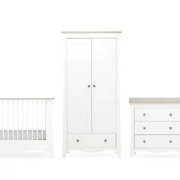 CuddleCo Clara 3 Piece Nursery Furniture Set - White and Ash